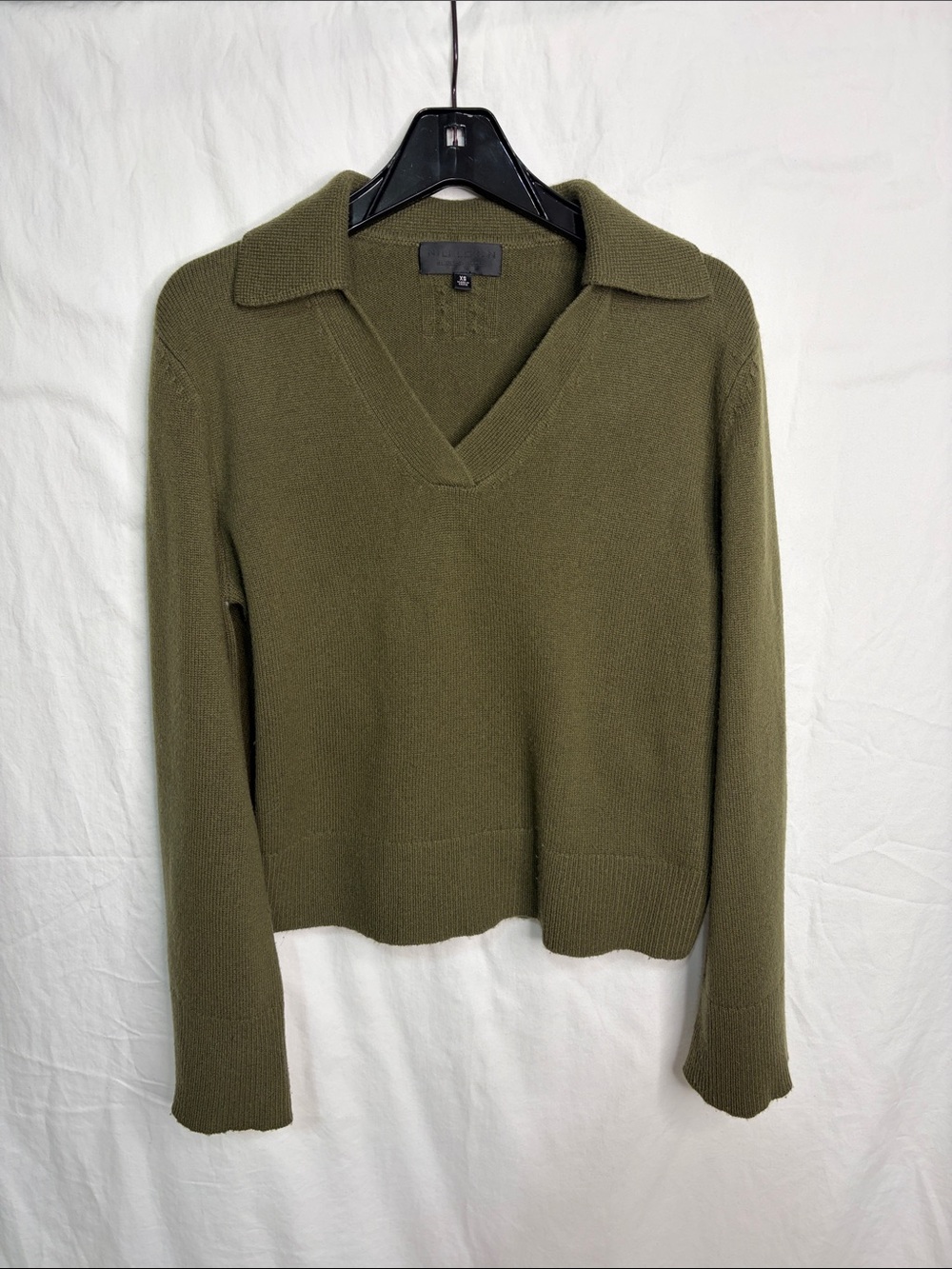 Nili Lotan Olive Collared V-Neck Sweater